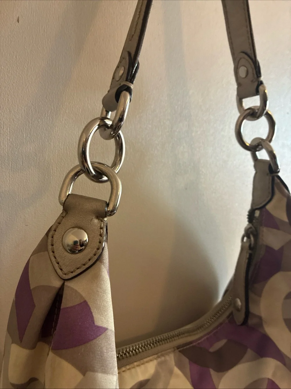 Authentic Coach-Madison Op-Art Sateen Hailey Hobo Bag Purp Gry Crm 14291 Y2K